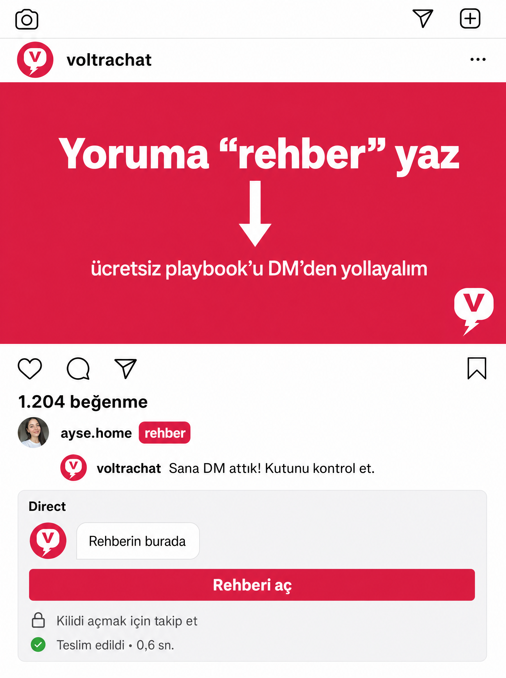 Instagram yorum-DM akışı: keyword yorumu, otomatik herkese açık cevap ve butonlu özel DM